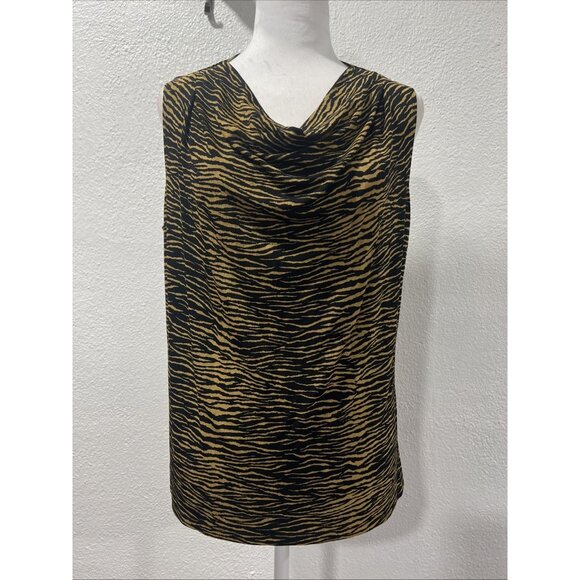 French Laundry Slinky Top Size L Animal Print Sleeveless Cowl Neck Acetate Blend - Picture 2 of 11